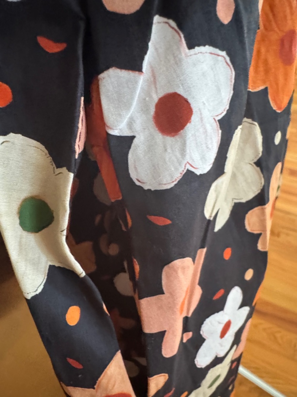 Black Floral Sleeveless women’s Dress with Orange and Cream Flowers - Picture 9 of 11